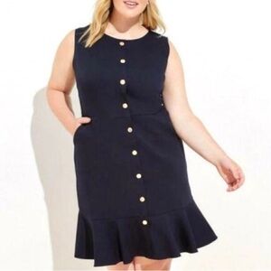 Loft Gilded Button Flounce Pocket Dress Women’s Size 20 Front Pockets Sleeveless